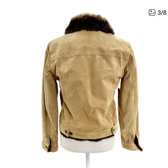 Wilson Vintage 100% Suede Leather Tan Faux Mink Fur Jacket - Picture 3 of 6